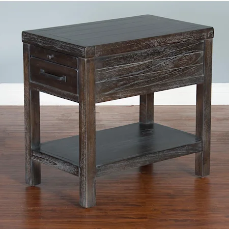 Rustic Chair Side Table with 3 Drawers